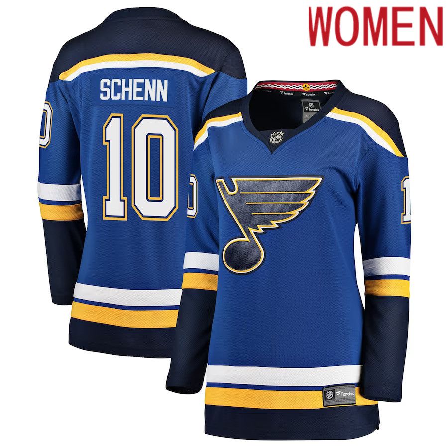 Women St. Louis Blues 10 Brayden Schenn Fanatics Branded Blue Breakaway Player NHL Jersey